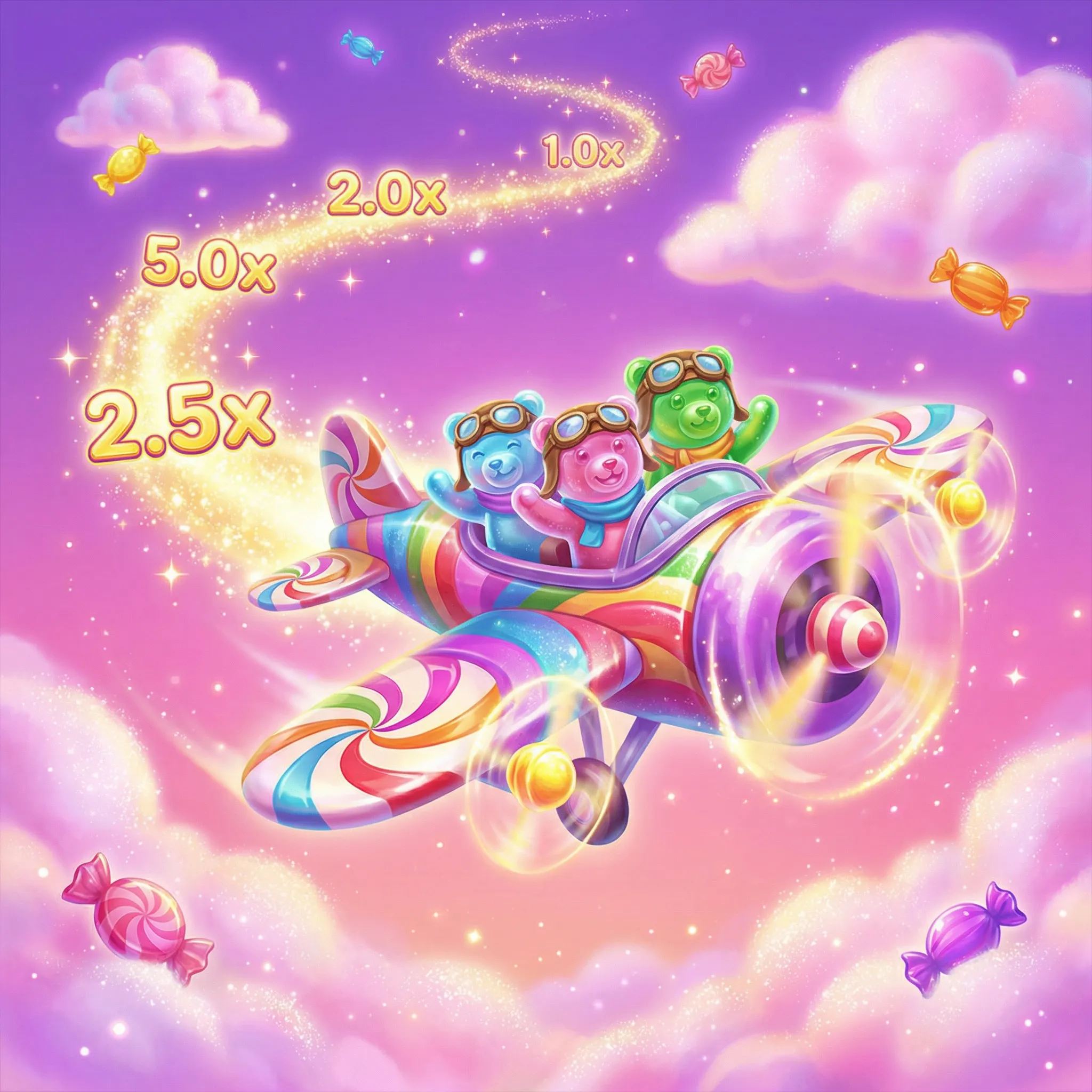 Aviator jogo crash com avião colorido de doces voando