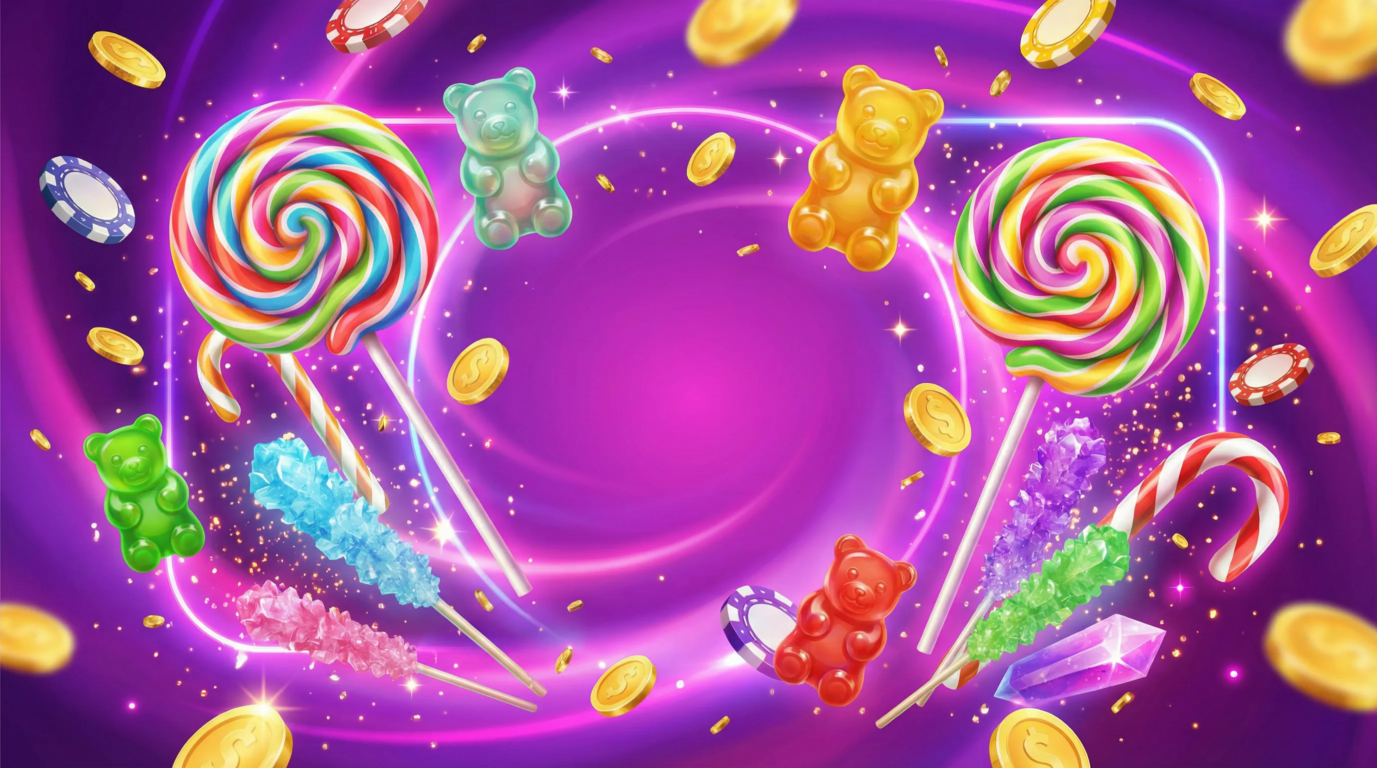 pixbet cassino online banner promocional com doces e moedas douradas